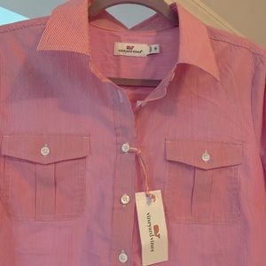 Vineyard vines 4 button pink & white stripe shirt
